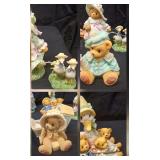 Set of 4 Vintage Cherished Teddies. Each One is Named and Numbered; Rosalind, Cole, Birds of a Feather Flock Together, & Awaiting the Arrival