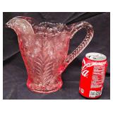 Gorgeous Pink Tiger Lily Water Pitcher Made by L.E. Smith Glass Co. NO Chips, Cracks or Flea Bites