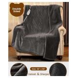 Bearhug Electric Blanket Throw Size, 50" x 60" Heated Blanket with 6 Heating Levels & 4H Auto Shut-Off, Machine Washable Soft Velvet to Sherpa Reversible Heated Throw for Office, Couch and Sofa Color: