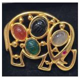 Vintage Weingeroff Gold-Tone Egyptian Revival Elephant Brooch From the Late 1970s to 1980s