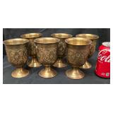 Elaborately Handcrafted, Intricately Decorated Set of 6 Late Biedermeier Brass Goblets/Mugs from the So-Called "Second Period" Around 1860 in Austria. Dimensions of  Goblet: H: 5.51" / Diameter: 3.54