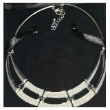 C 1945 Brand Silver Tone  With Faux Diamond Dust, Statement Necklace, Choker