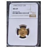 1998 MS69 1/10 oz. (3.1g) 24kt Gold Walking Liberty