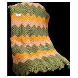 Cozy Vintage Handmade Crochet Chevron Afghan Throw Blanket. No Rips or Frays. In Perfect Condition