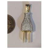 3D Iced Out, Gold Tone Power Plug Pendant Paved with Diamond Like Stones