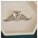 Vintage-Style Silver Tone Solitaire Engagement Ring with a Round Center Stone, and a  Multi-Prong Basket Setting