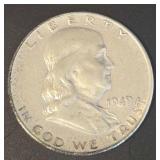 1949 U.S. Franklin Silver Half Dollar .90%Ag.