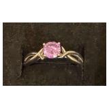 Silver Tone Pink CZ Solitaire Engagement Ring