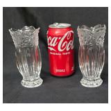 Pair of 5" Vintage Studio Nova Floral Lace Crystal Bud Vases.  Made in Japan