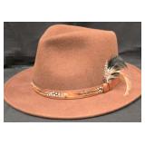 Bailey Medium Brown Wool Felt Fedora with a Leather Band Accented with Feathers