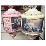 Set of 2 Thomas Kinkade Heirloom Glass Ornaments produced by The Bradford Editions (part of The Bradford Exchange) around 2000–2001