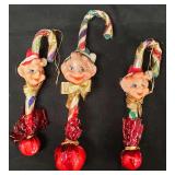 Vintage Mid-Century Pixie Face Delta Christmas Ornaments Made in Japan. Approx 7in Tall.