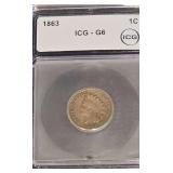 1863 ICG G6 Indian Head Penny 88% 12% Copper