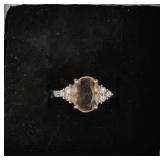 Vintage Andesite & White Topaz Silver Tone Ring