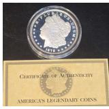 1878 - 2 oz Silver Morgan Dollar Round (Replica). With Certificate of Authenticity. .999%Ag