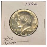 1966 U.S. Kennedy Silver Half Dollar .40% Ag