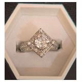 Vintage-Inspired Sterling Silver and CZ Art Deco Engagement Ring