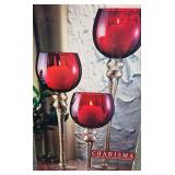 Set of 3- Red Glass Candle Holders Graduated in Height.