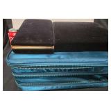 Teal Blue Expandable Travel Jewelry Organizer with an Additional Necklace Display and Ring Display Box