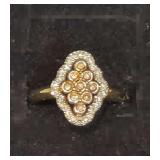 14K Gold Champagne Diamond Cluster Ring Scalloped Halo Marquise Head. 2.2g  Stamped 14k