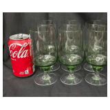 Set of 6 Mid-Century Olive/Avocado Green Stemware Water Goblets with Clear Base. Matches Lot 129