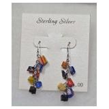 Sterling Silver Cluster Dangle Earrings Featuring a Cascade of Handmade Millefiori Italian Murano-Style Art Glass Cube Beads.
