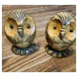 Antique Alabaster Owl Bookends 5.5" Tall 4" Wide Hand Carved in Italy