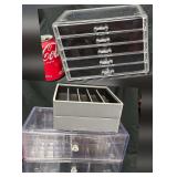 Clear 5-layer Acrylic Jewelry Organizer with Black Velvet-Lined Drawers,  a Multi-Tier Clear Acrylic Cosmetic and Makeup Organizer With Stacked Pull-Out Drawers with Crystal-Style Knobs and Divided To