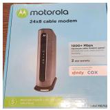 Motorola 24x8 Cable Modem, Model MB7621, DOCSIS 3.0. Approved by Comcast Xfinity, Cox, Charter Spectrum, Time Warner Cable, and More. Downloads 1,000 Mbps Maximum (Open Box)
