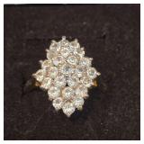 Vintage 18K GF CZ Cluster Cocktail Ring - Navette Shape, Size 7
