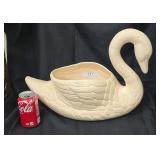 Vintage Ceramic or Porcelain Swan Planter, Resembling Pieces Often Produced by Makers like Belleek or Homco During the Mid 20th Century