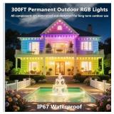 300FT Permanent Outdoor RGB Lights, IP67 Waterproof Smart Eave Lighting, with App/Remote Control Eaves Light, DIY LED Scenes Modes for House Roof Decor,Party (300FT) (Open Box) (Stock Photos)
