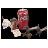 Collection of Daschunds; "Elvis™ Paw-esley Dachshund Collection" (also known as "The King Weiner", Kikkerland Dachshund Salt & Pepper Shakers, & a Small, Handmade Amber and Dark Brown Hand-Blown Gla