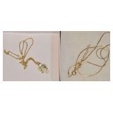 Vintage 16" Gold Tone Round Box Chain with Extender and 18" Vintage Danbury Mint Gold Tone May Birthstone Angel Necklace