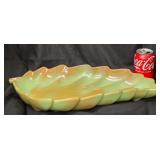 Vintage Frankoma Pottery 12" Leaf Dish (Style #226) in a Green and Tan Glaze (often called Prairie Green)