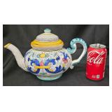 Vintage Hand-Painted Majolican Ceramic Teapot from Maioliche Il Bargello in Florence, Italy