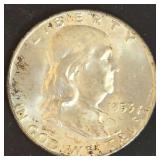 1953 U.S. Franklin Silver Half Dollar.  .90%Ag.