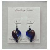 Handcrafted Sterling Silver Artisan Glass Heart Dangle Earrings Made with Swarovski Elements Accents