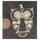 Silver-Tone Openwork Owl Pendant Adorned with Clear Rhinestones