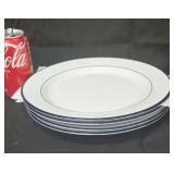 Set of 4 Crate & Barrel Roulette Blue Band Dinner Plates