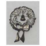 Vintage Jezlaine Sterling Silver (925) Christmas Wreath Brooch