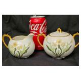 Antique Martial Redon Limoges France Hand Painted Blanks- Covered Sugar Bowl and Creamer Set Signed Art Nouveau G R Preston Beautiful Set!
