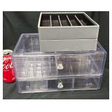 Clear Acrylic Multi-Tier Jewelry or Makeup and Cosmetic Organizer with Pull-Out Drawers, Plus 2 Stackable Jewelry Trays
