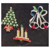 Lot of 3 Christmas Brooches; Vintage Gerry