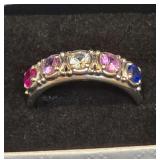 ​Guertin Bros 14K Solid White Gold Multi-Gemstone 5-Stone Band Ring 5.4g  Size 8