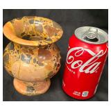 Vintage 5" Hand Turned Brecciated Leopard Skin Jasper Stone Decorative Tabletop Vase. Very Heavy.