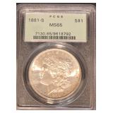 1881-S PCGS MS65 U.S. Morgan Silver Dollar .90%Ag