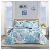 3 Piece Coastal Quilt Sets King Size Bedding Set, Blue
Reversible, Soft, Lightweight, Beach Nautical Bedspread, Summer Comforter with 2 Shams, All Season, 106
