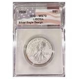 2026 ICG MS70 Liberia American Silver Eagle 1/10 oz (3.1g) .999%Ag