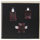 925 Sterling Silver Lab Created Handmade 8 Ct Ruby -Like Stone Antique Earrings and Matching Ring